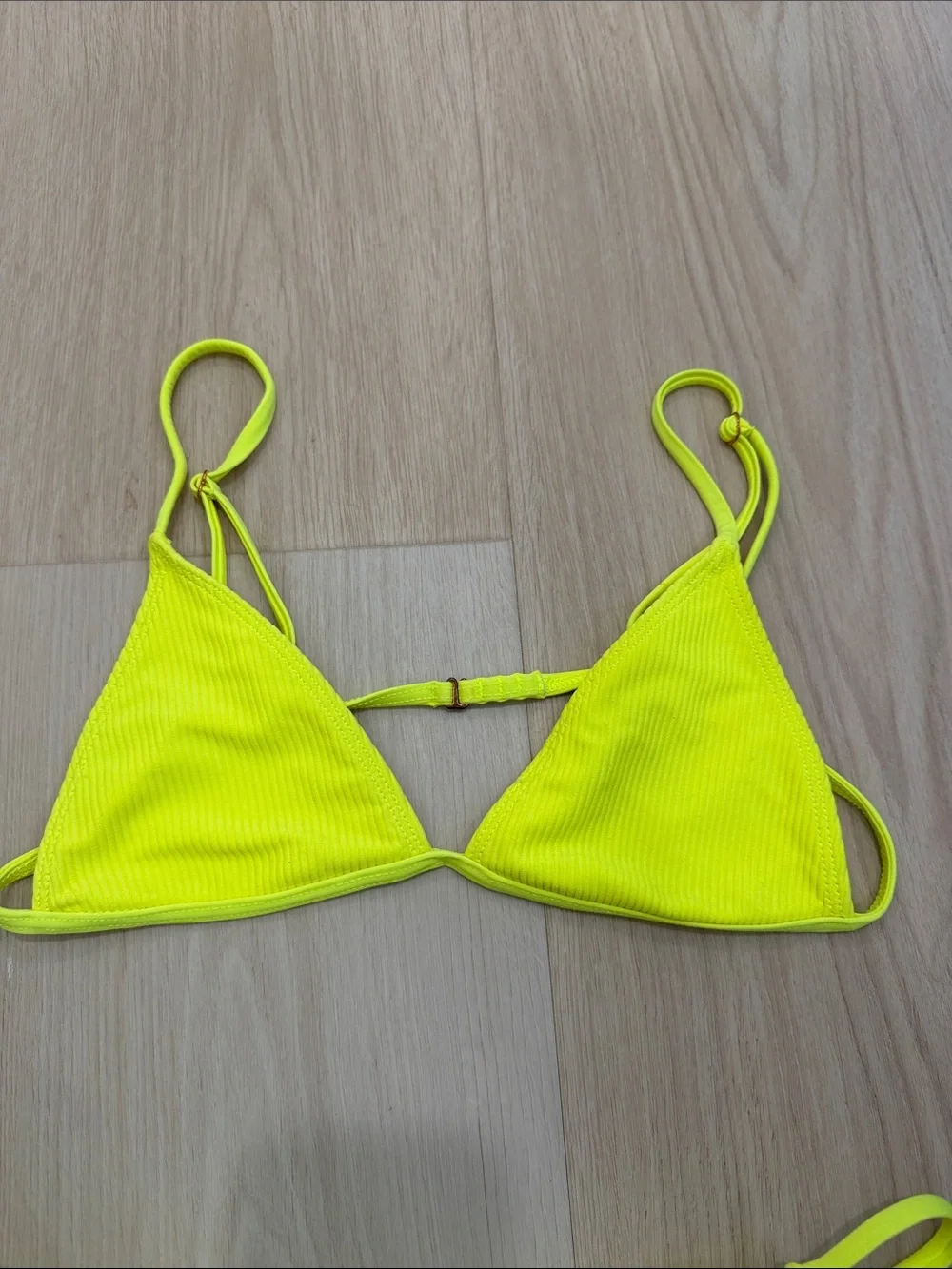 Frankie B. Women’s Neon Yellow Ribbed Triangle Bikini Set S/M